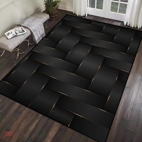 Black and Gold Rug, Modern Carpet, Living Room Area Rug, Stylish Rug, Luxury Home Decor, Gift for Housewarming