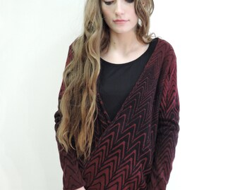 Red and Black Ombré Acrylic Cardigan