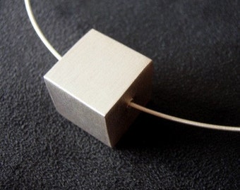 Sterling Silver Square Necklace, Cube Necklace, Sterling Silver Cube