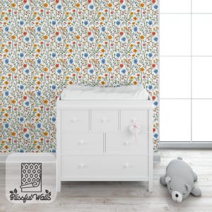 Removable Floral Mural, Peel and Stick, Flowers Wallpaper, Kids Wall Decor, Nursery Art