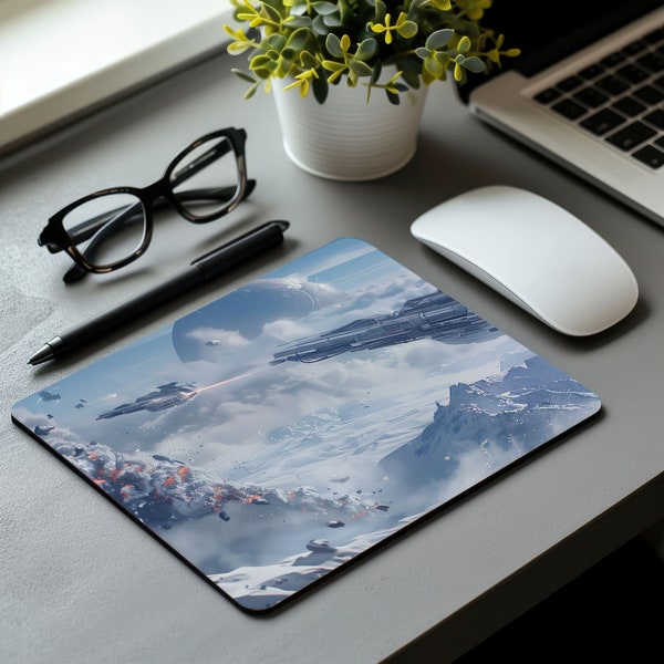 Small Gaming Mouse Pad with Stitched Edges | Death From Above Desk mat | Extended XL Mousepad with Anti-Slip Base, Cool Desk Pad