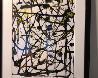 original abstract painting black and gold ink