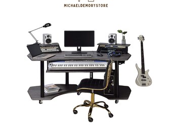 Discover the Wooden Music Recording Studio Desk: Black Oak Finish.