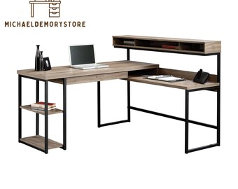 Upgrade Your Workspace with L-Desk: Salt Oak Finish, the Perfect Combination for Your Home Office.