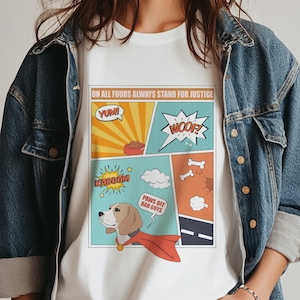 ビーグルのスーパーヒーロー漫画風おもしろユニセックスTシャツペットの飼い主へのギフト