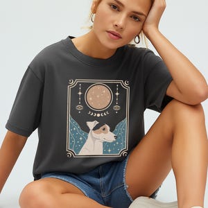 Camiseta unissex estilo carta de tarô Jack Russell para donos de animais de estimação