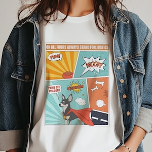 Chihuahua Superbohater Komiksowy styl Zabawny Unisex T-shirt prezent dla właściciela zwierzaka