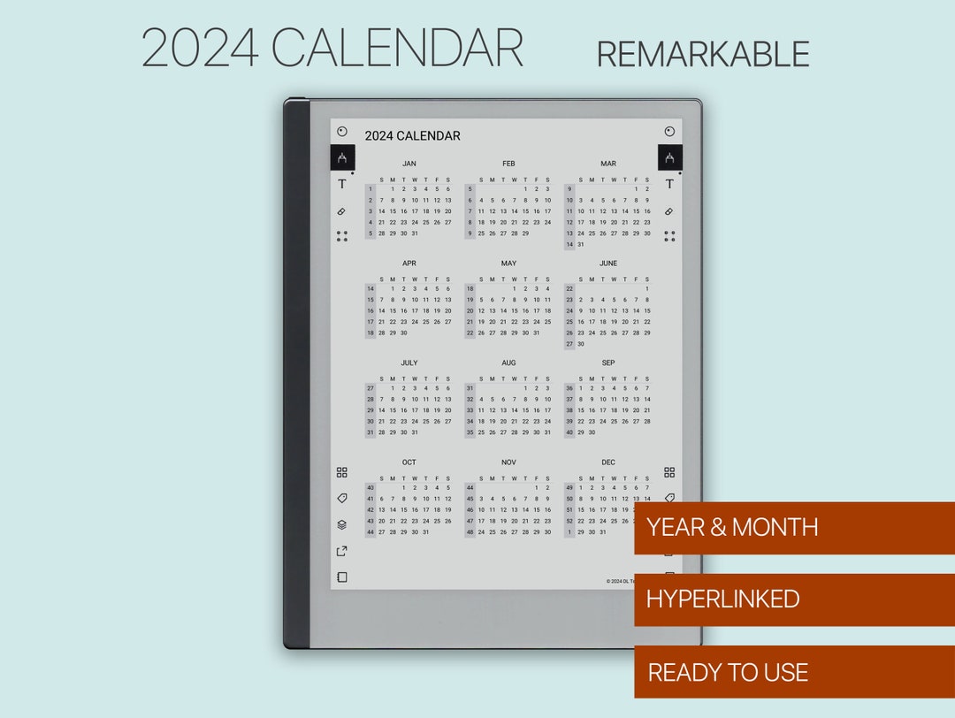 Monthly 2024 Calendar for Remarkable / Remarkable 2 Tablet, Fully ...