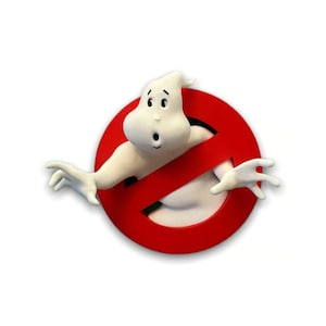 May include: A white ghost with a surprised expression is trapped inside a red circle with a diagonal line through it. The circle has a black outline.