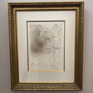 Salvador Dali Woman With Crutch Signed Etching With Certificate Of Authenticity