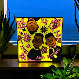 De La Soul x Charlie Brown Mashup 3D Printed LED Light Box – 8.5” Square Hip-Hop Cartoon Decor with Power Switch
