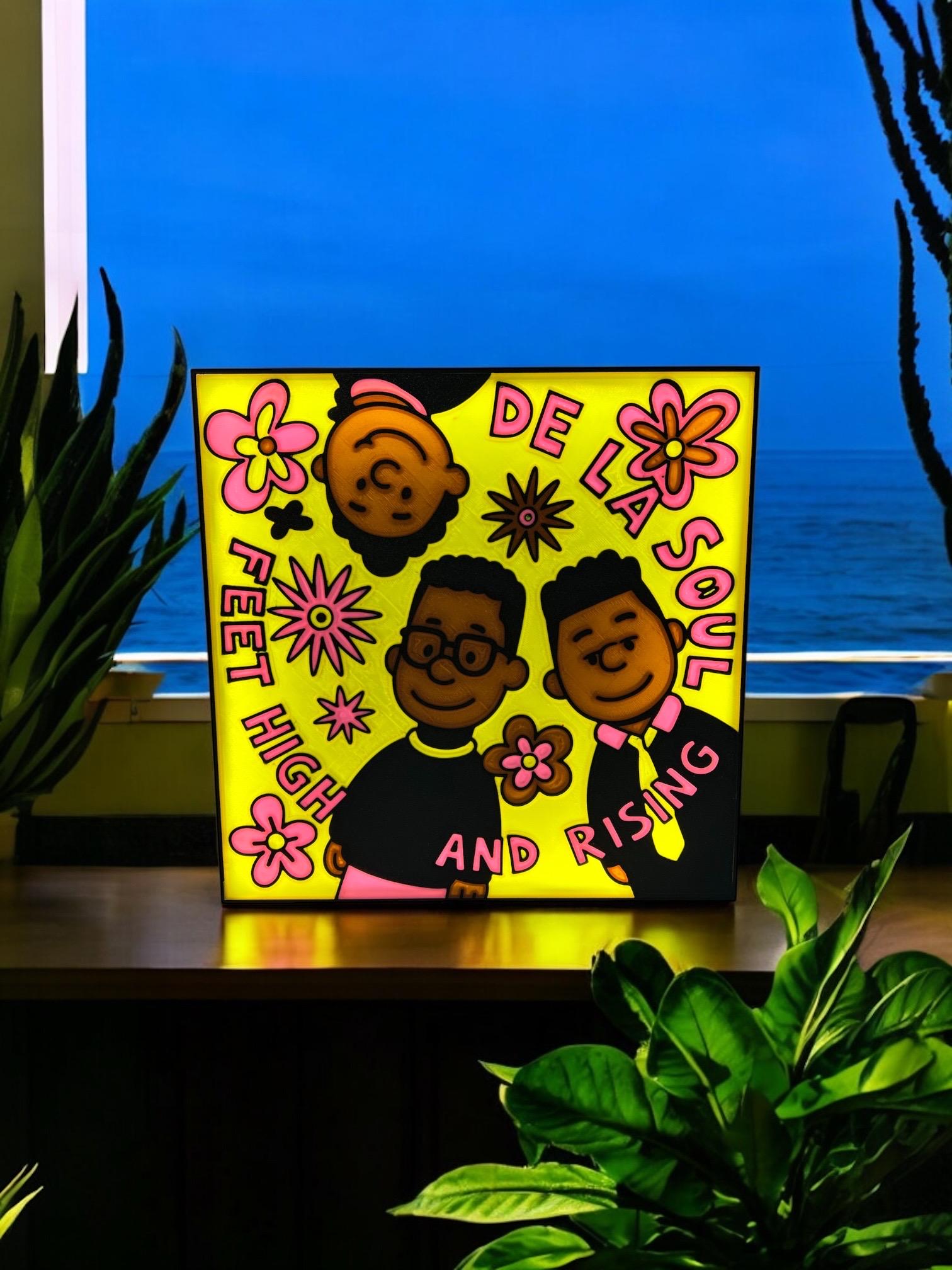 De La Soul x Charlie Brown Mashup 3D Printed LED Light Box – 8.5” Square Hip-Hop Cartoon Decor with Power Switch