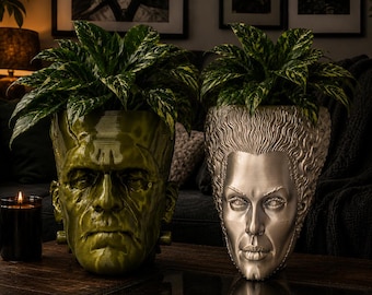 Frankenstein & Bride of Frankenstein Planter | Horror Planter | Halloween Candy Bowl | Gothic Home Decor