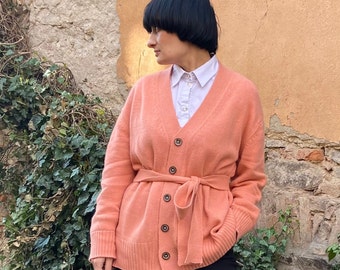 Peach angora and merino wool cardigan, jacket, sweater, knit cardigan, oversized c cardigan, clothing, coat, wool