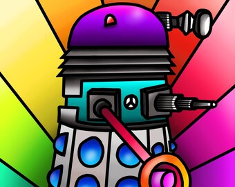 Funky Hippy Dalek - colourful fine art print by Amanda Hone