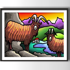 Giddy Goats colourful fine art Scottish print by Amanda Hone image 2