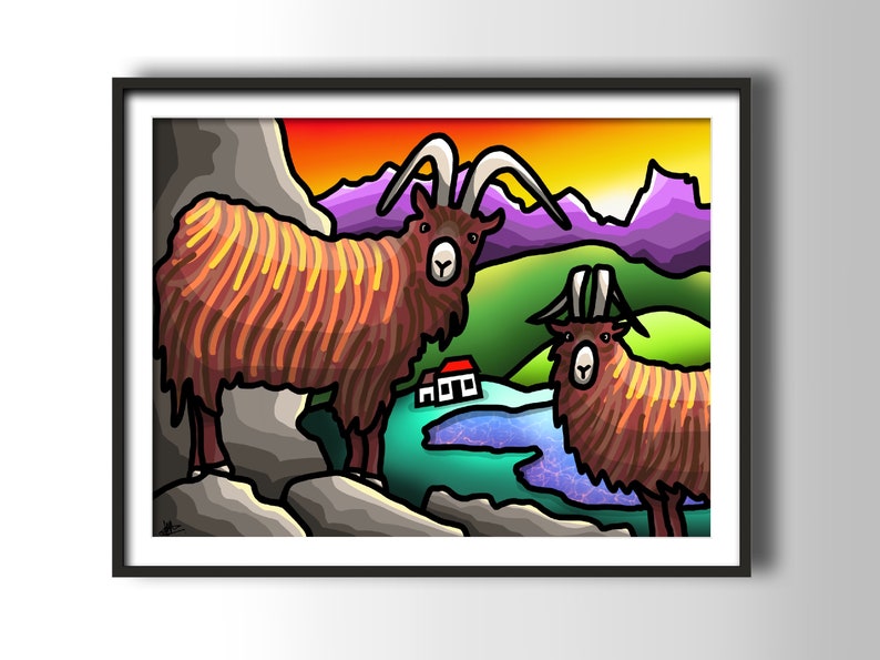 Giddy Goats colourful fine art Scottish print by Amanda Hone image 2