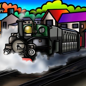 Festiniog Railway, Porthmadog colourful fine art Wales print by Amanda Hone image 1
