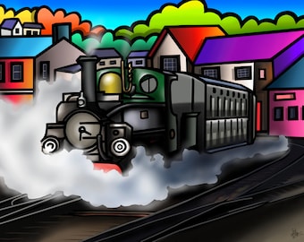 Festiniog Railway, Porthmadog - colourful fine art Wales print by Amanda Hone