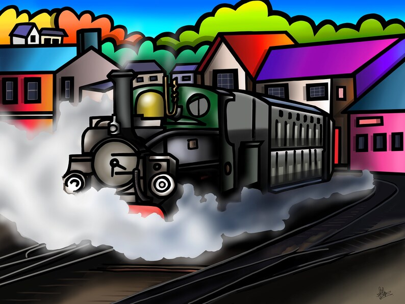 Festiniog Railway, Porthmadog colourful fine art Wales print by Amanda Hone image 1