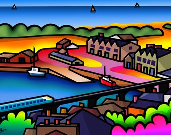 Barmouth Bridge 2 - kleurrijke fine art Wales print door Amanda Hone