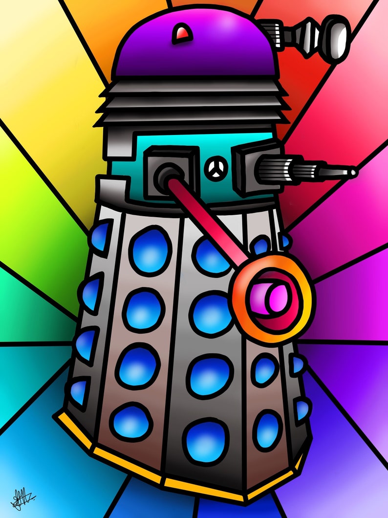Funky Hippy Dalek colourful fine art print by Amanda Hone image 1