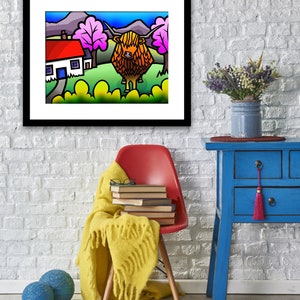 Highland Coo colourful fine art Scottish print by Amanda Hone image 4