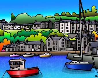 Porthmadog Harbour - kleurrijke fine art Wales print door Amanda Hone