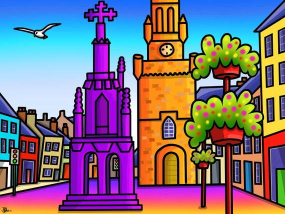 Mercat Cross Forres Colourful Fine Art Print By Amanda Hone