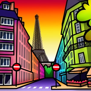 Eiffeltoren, Parijs kleurrijke fine art print door Amanda Hone afbeelding 1