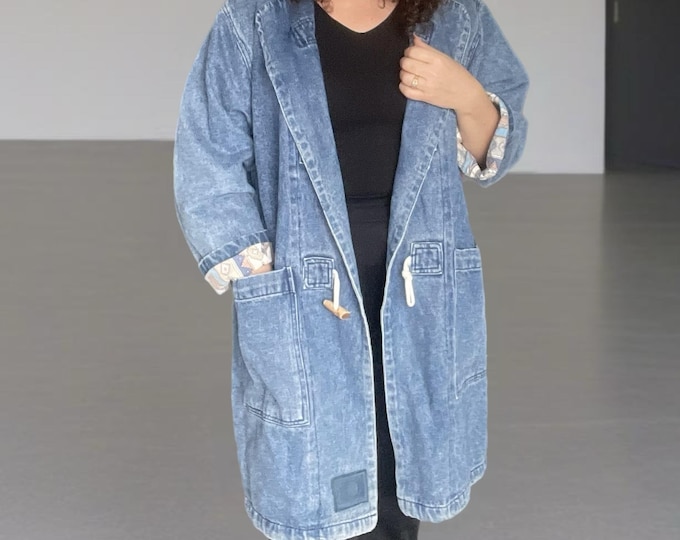 Vintage Men's Denim Coat TAKANO Continental Clothing – 80s/90s Oversized Style Jeans Size M Medium