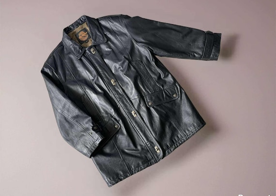 Vintage Womens Jacket Petroff Unimited 80s 90s Leather Cow Nappa XL Black Color Retro Condition Excellent