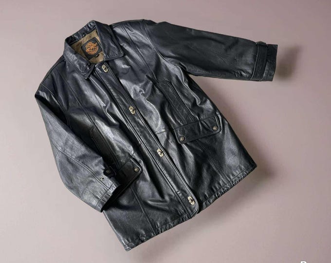 Vintage Womens Jacket Petroff Unimited 80s 90s Leather Cow Nappa XL Black Color Retro Condition Excellent