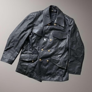 Veste en cuir d'origine – Pompiers ouest-allemands (Allemagne de l'Ouest), veste noire vintage 1980 en cuir d'Allemagne