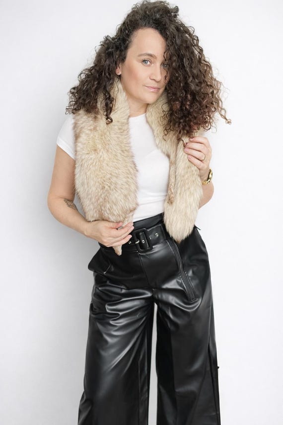 Vintage Fox Fur Stole Big Collar Wrap Scraf Fox Retro Elegant 126cm x 20cm Fashion Genuine fur scraf long fur 70s 80s 1970s 1980s