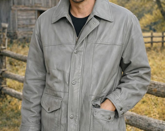 Vintage unique Men's Jacket By Outback Red 80s/90s Best Leather Cuir Veritable Genuine Leather Retro Soft Leather gray Bomber