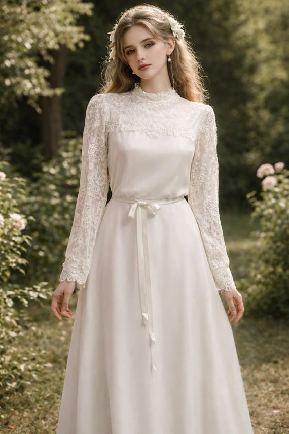 Elegant Vintage Dress by Aimée 70s 80s Wedding Dresses Size S small Italian Style White / Ecru