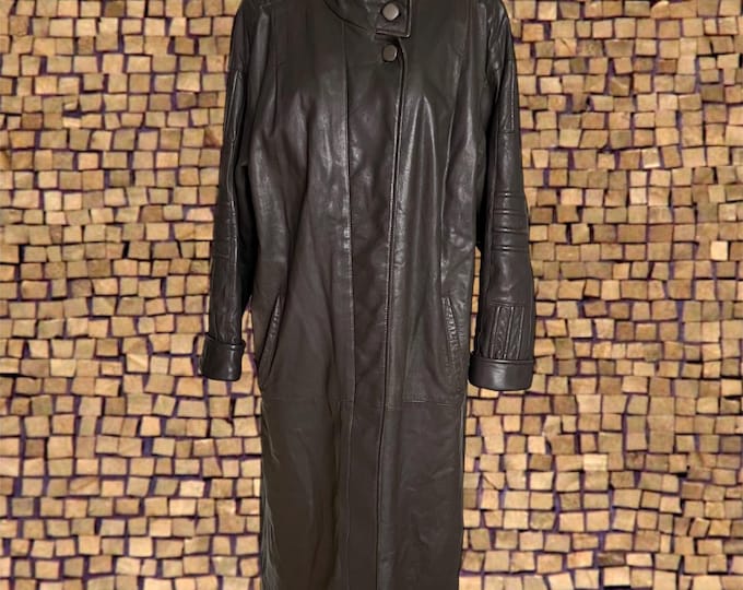Unique vintage women's coat by Stadick 1960s 60s 1970s 70s genuine lamb leather Brown XL