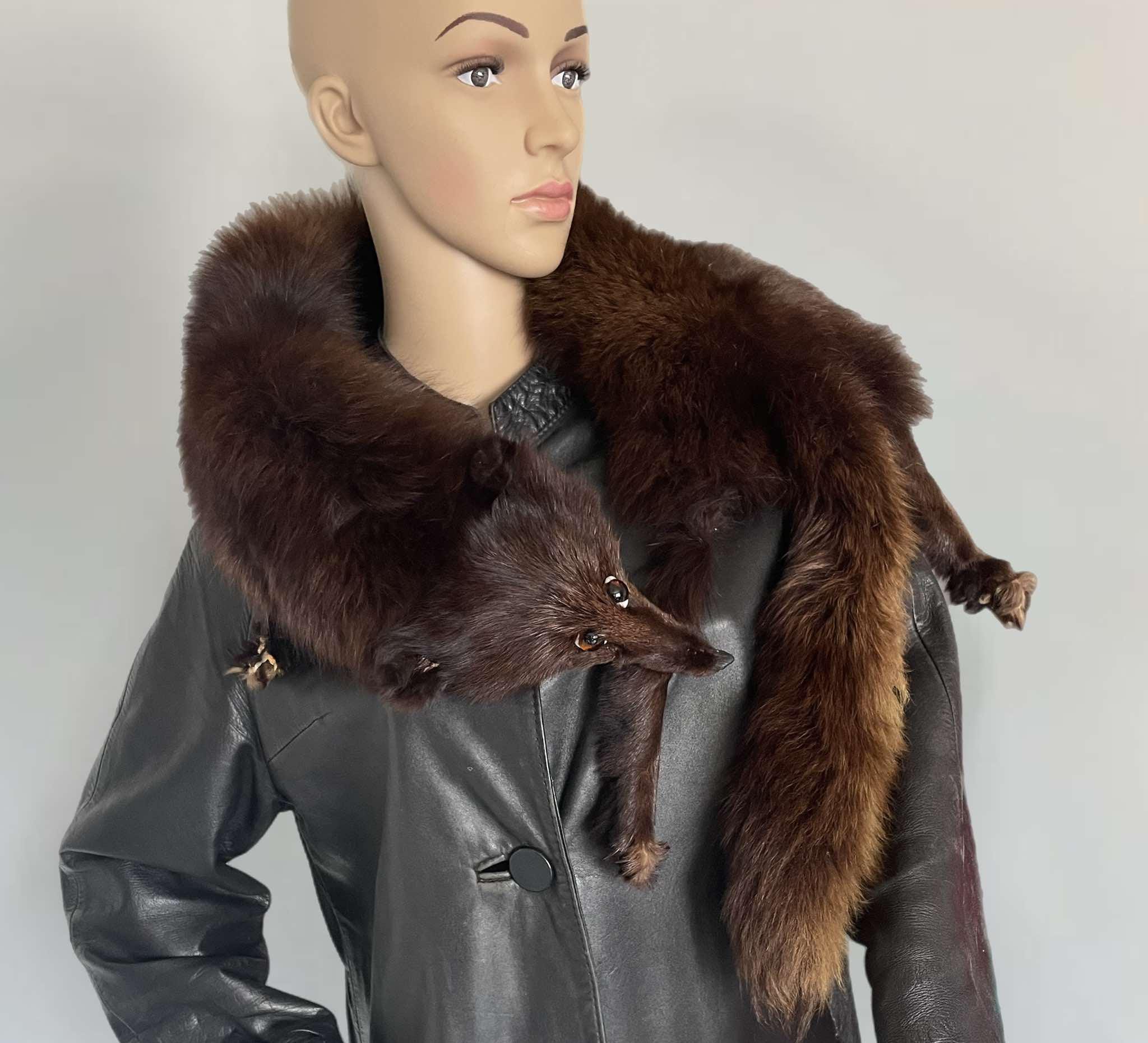 Vintage Fox Fur Stole Big Collar Brown Wrap Scraf Fox Stole Elegant 120cm x 18cm Fashion Genuine fur scraf long fur 80s 1980s