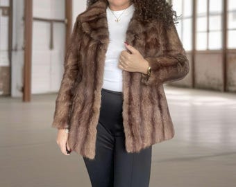 Short Natural Fur Coat by Gebr. Bergmann – Muskrat or Wild Mink Medium Size M Jacket Vintage