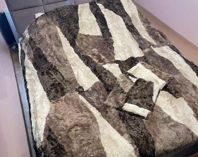 Luxury Fur Throw from Natural GoatFur 200cm x 200cm+ 2 pillowcases 35cm x 35cm Glamor Home