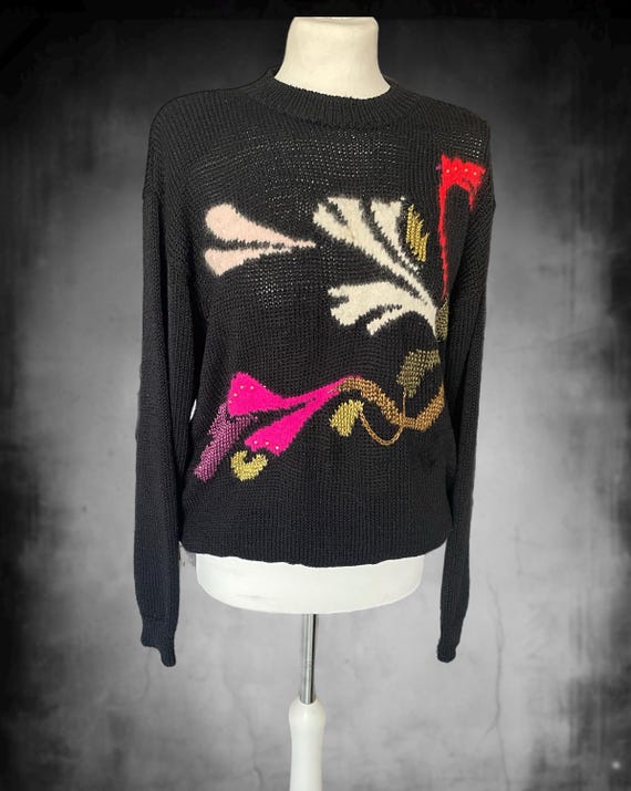 Women's Sweater Vintage Capriccio size EU 42 IT 46 Retro 90s 1990s Black