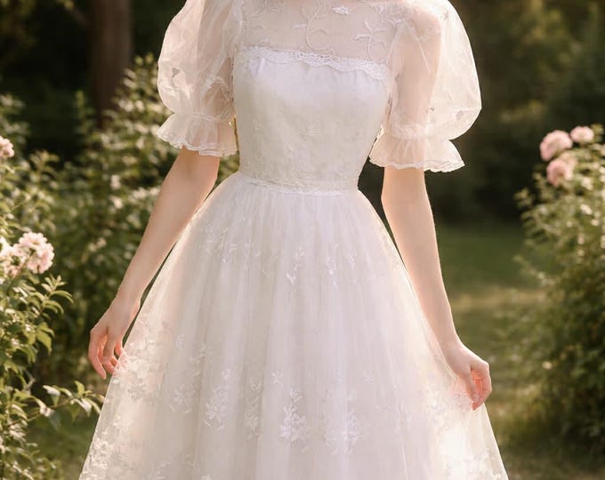 Unique Vintage Wedding Dress by Creation Errulat en Vogue XS S SMALL 1970s 70s Lace White