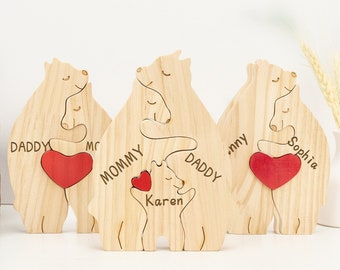 Hölzerne Bärenfamilie Puzzle, kundenspezifische Bärenfiguren, personalisierte hölzerne Tierpuzzle, Familienwohndekor, personalisiertes Muttertagsgeschenk Kindergeschenk