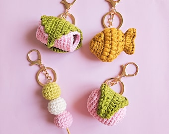 アクセサリー dokokoko Crochet Sakura Mochi Keychain, Crochet Taiyaki Keychain, Crochet