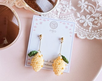 Crochet Lemon Drop Earrings, Crochet Citrus Fruit Jewelry, Cute Summer Accessory, Fruit Earring, Artisan Amigurumi Jewelry, Fun Novelty Wear