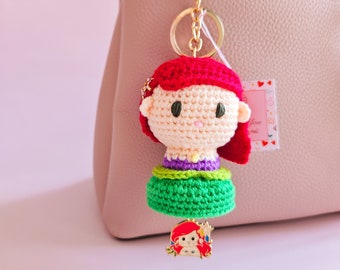 Mermaid Crochet Doll Keychain, Mermaid Amigurumi Keyring, Princess Amigurumi Crochet, Sea Creature Bag Accessory, Ocean Themed Gift for Her