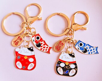 SET DI 2 portachiavi giapponesi a forma di gatto fortunato Neko, portafortuna giapponese, portachiavi portafortuna, graziosi accessori kawaii per borsa e chiave