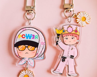 G-Dragon Power Acrylic Keychain, G Dragon Chibi Illustration, G-Dragon Daisy Charm, GDragon Keyring, Cute K-Pop Accessory, Acrylic Charm