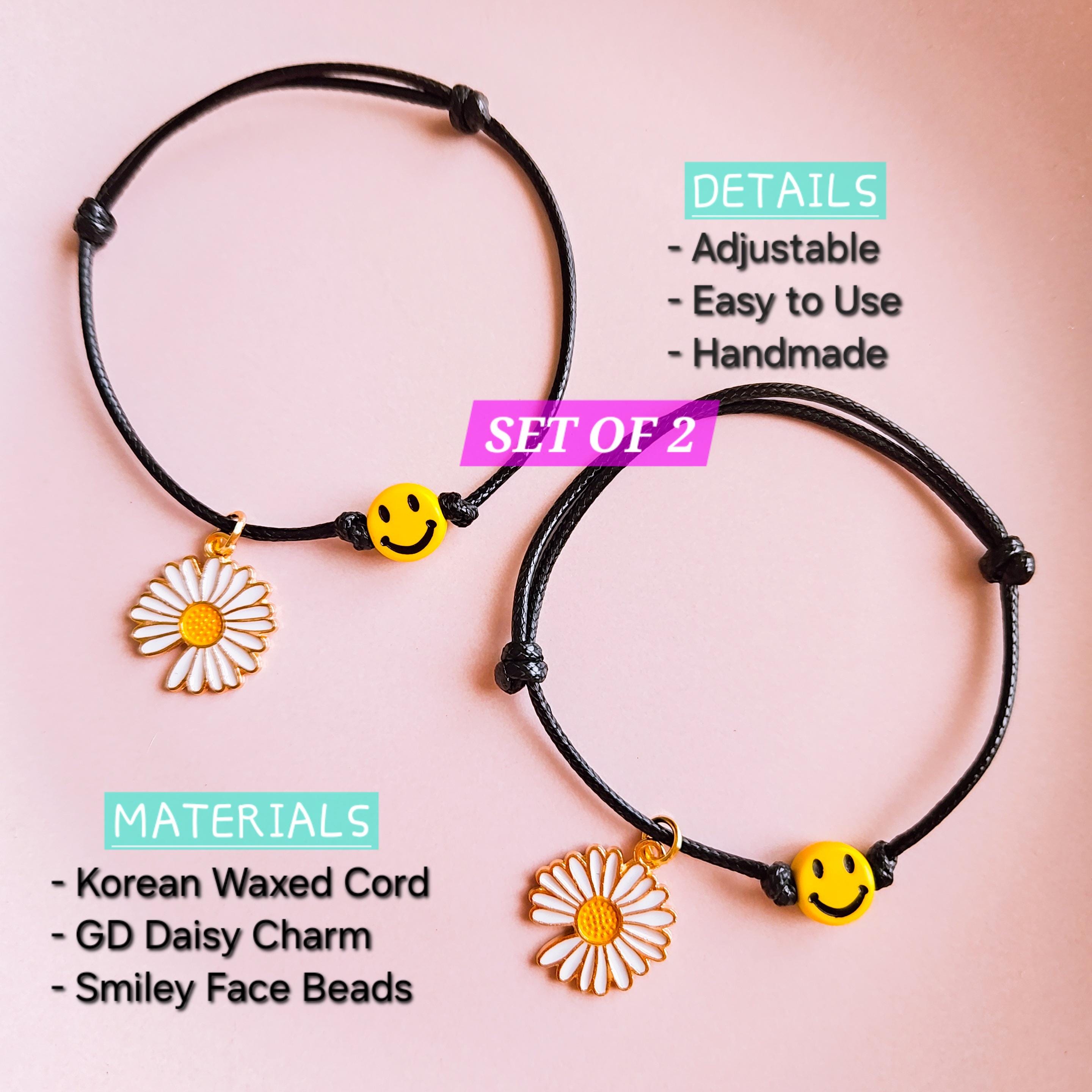 SET OF 2 G-dragon Daisy Smiley Charm Bracelet, G Dragon Adjustable